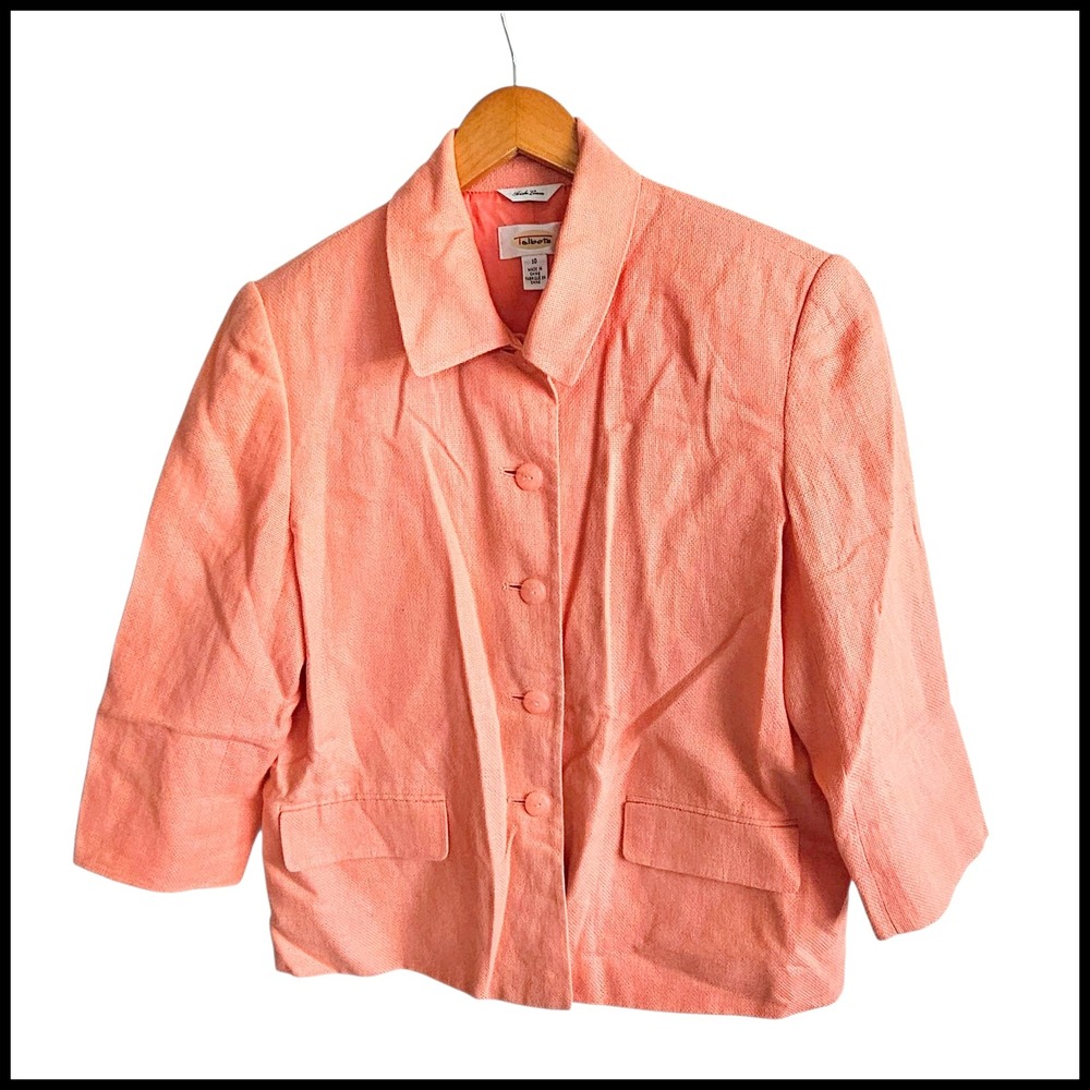 Talbots Irish Linen Blazer Cropped 3/4 Sleeve Button Front Jacket Size 10